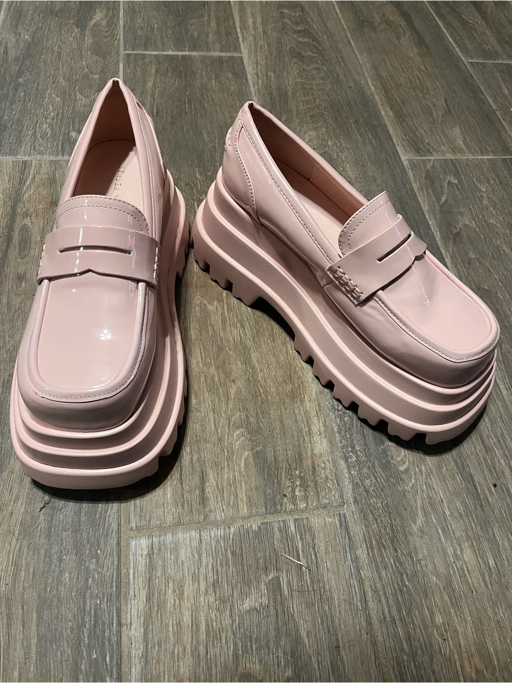 Chunky Patent Loafers in Blush Pink for Women